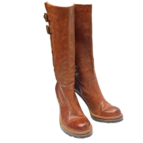 FRYE Mildred Cognac Leather Engineer Pull On Heeled Boot - Picture 8 of 10